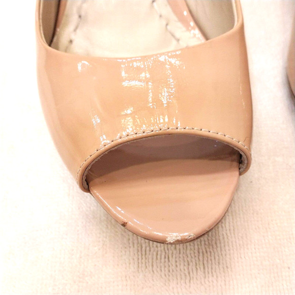 Miu Miu JEWELED HEELS Open Toe Pumps Patent Leather Tan Beige Sz 40 Wedding Prom - Picture 9 of 16